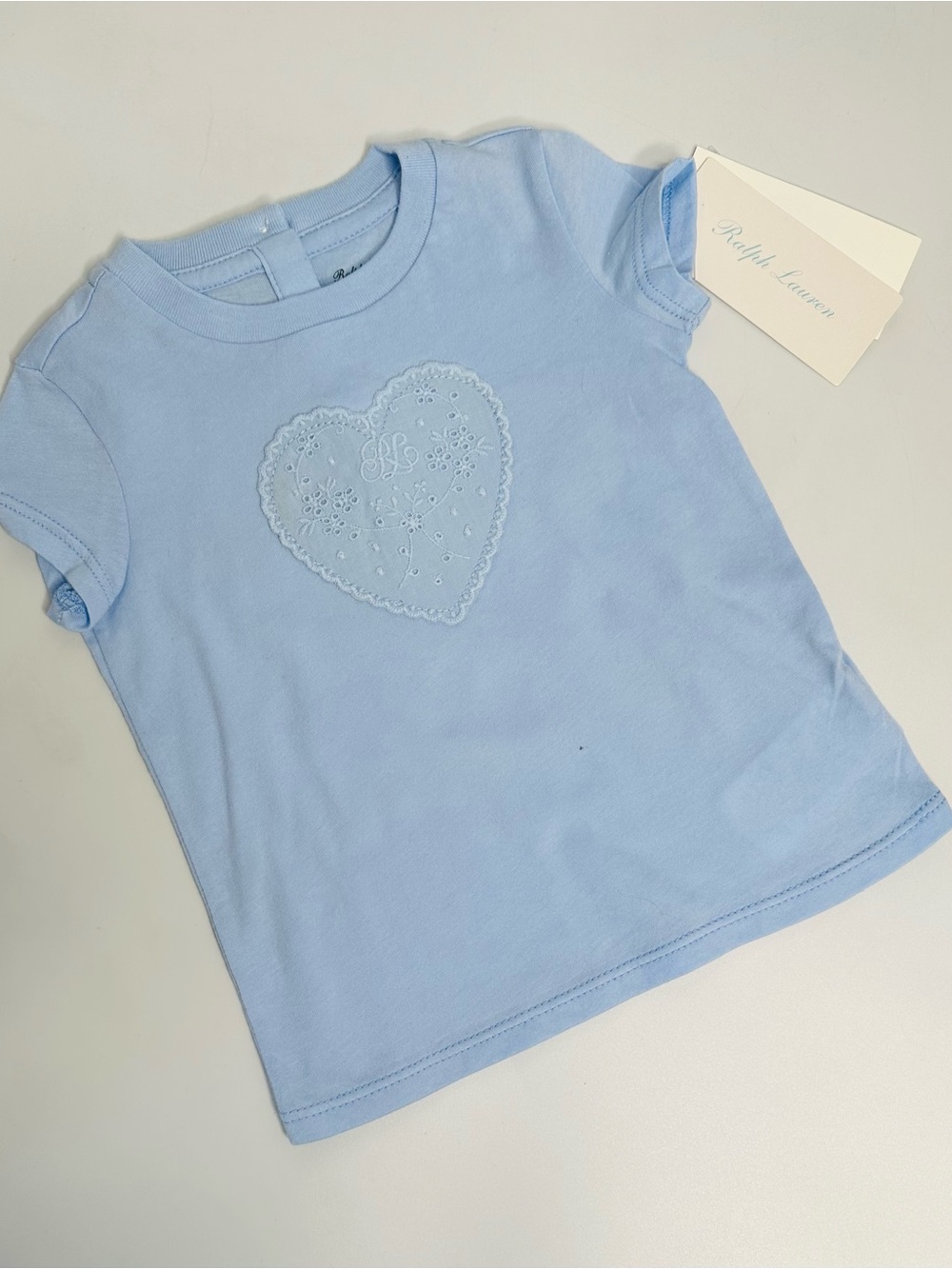 Ralph Lauren Light Blue Short Sleeve Tee with Embroidered Heart